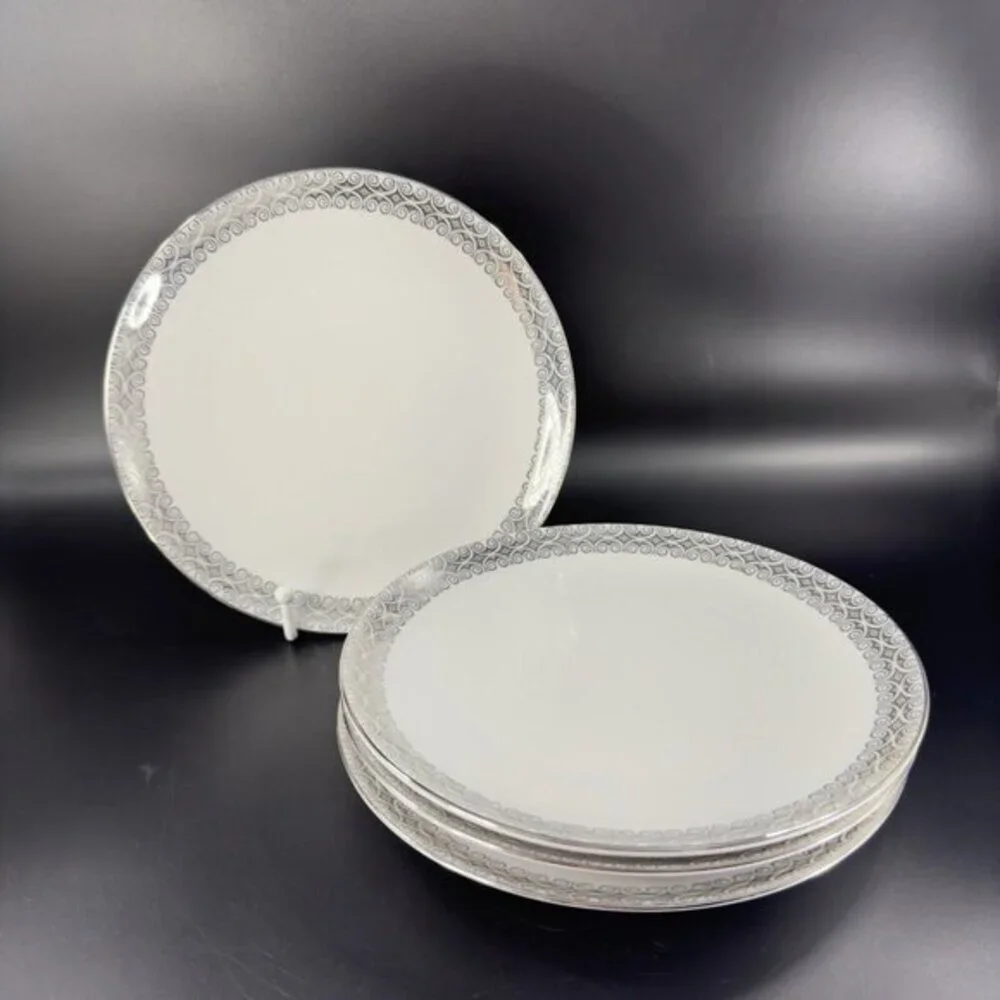 Winterling Schwarzenbach Bavaria Porcelain Dish Plate Platinum Germany Set 4 VTG
